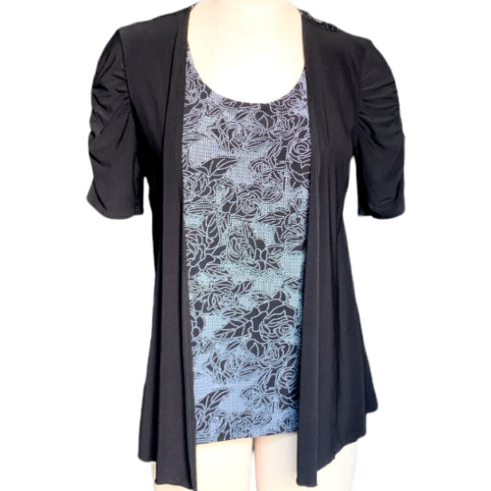 Saint Tropez West 2-Part Top Embroidered/Crochet Lace Rose Back L Black‎ 61J
